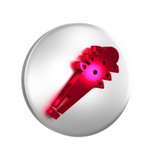 Poster - Red Medieval chained mace ball icon isolated on transparent background. Morgenstern medieval weapon or mace with spikes. Silver circle button.