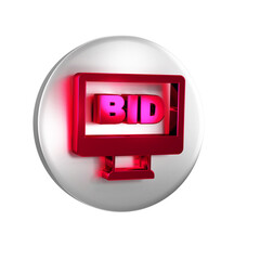 Sticker - Red Online auction icon isolated on transparent background. Bid sign. Auction bidding. Sale and buyers. Silver circle button.