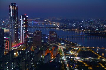 Wall Mural - Yeouido district night skyline in Seoul