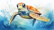 watercolor set of Cute big sea turtle, cute animals, on isolated background, For children's cards and invitations, sticker style