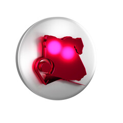 Poster - Red Map of Egypt icon isolated on transparent background. Silver circle button.