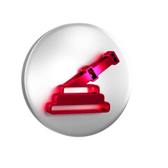 Poster - Red Fire hose reel icon isolated on transparent background. Silver circle button.