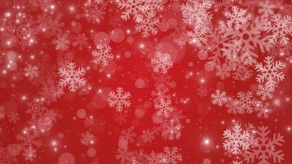 Wall Mural - looped animated red christmas abstract background of falling snowflake shapes