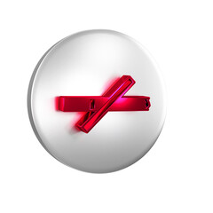 Sticker - Red No smoking icon isolated on transparent background. Cigarette smoking prohibited sign. Silver circle button.