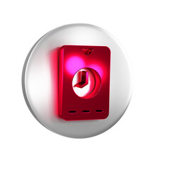 Poster - Red Alarm clock app smartphone interface icon isolated on transparent background. Silver circle button.