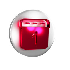 Poster - Red Calendar icon isolated on transparent background. Event reminder symbol. Silver circle button.