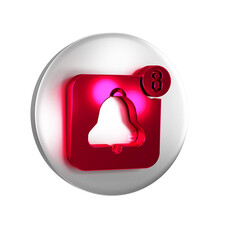 Sticker - Red Alarm clock app smartphone interface icon isolated on transparent background. Silver circle button.