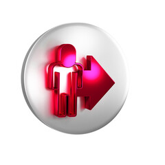 Wall Mural - Red Leader of a team of executives icon isolated on transparent background. Silver circle button.