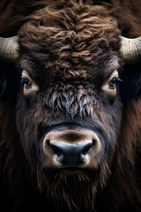 Aufkleber - A powerful portrait of a stoic bison, its massive head and thick fur conveying resilience and strength.