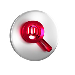 Sticker - Red Magnifying glass for search job icon isolated on transparent background. Recruitment or selection concept. Search for employees and job. Silver circle button.