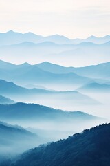 Wall Mural - Beautiful landscape of mountains in foggy morning. Beauty in nature.