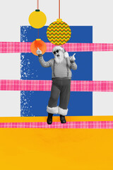 Poster - Collage artwork graphics of funky carefree claus having xmas fun dancing isolated painting background