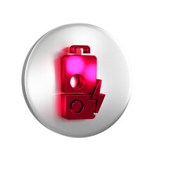 Poster - Red Battery charge level indicator icon isolated on transparent background. Silver circle button.