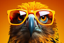 Portrait Of A Eagle Wearing Glasses In Yellow Orange