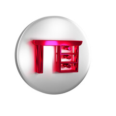 Poster - Red Office desk icon isolated on transparent background. Silver circle button.