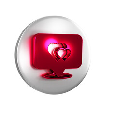 Fototapete - Red Map pointer with heart icon isolated on transparent background. Valentines day. Love location. Romantic map pin. Silver circle button.