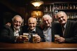 group of old friends toasting in a bar