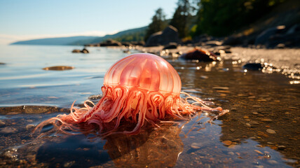 Wall Mural - sea life. jellyfish on the beach