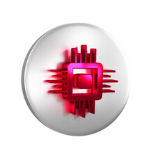 Aufkleber - Red Computer processor with microcircuits CPU icon isolated on transparent background. Chip or cpu with circuit board. Micro processor. Silver circle button.