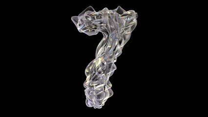 Poster - 3D glass number 7 with light dispersion animation isolated on black background