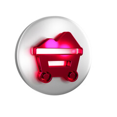 Sticker - Red Coal mine trolley icon isolated on transparent background. Factory coal mine trolley. Silver circle button.