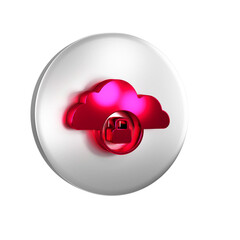 Poster - Red Cloud computing lock icon isolated on transparent background. Security, safety, protection concept. Protection of personal data. Silver circle button.