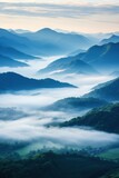 Fototapeta Na ścianę - Beautiful landscape of mountains in foggy morning. Beauty in nature.