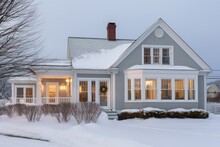 Cape Cod Architecture With Side Gable Roof In A Snowy Landscape