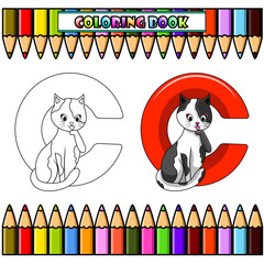 Canvas Print - Illustration of C letter for Cat for coloring book