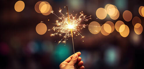 Wall Mural - Hand holding a sparkler in the blurred background