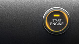Fototapeta  - Start engine button. Starting motor of electric car. Start engine logo on black background. Button for push movement of modern transport. Start engine button with yellow backlight. 3d image