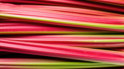 Wall Mural - Fresh ripe rhubarb stalks as background, red and green 