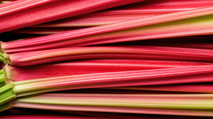 Wall Mural - Fresh ripe rhubarb stalks as background, red and green 