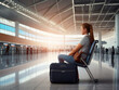 © ismael - Young woman with suitcase at the airport. Travel and tourism concept.IA generativa