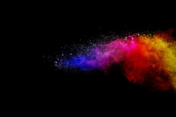Wall Mural - Dust motion of color powder explosive and splash isolated on black background