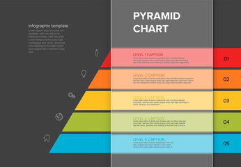 Poster - Vector dark Infographic Pyramid chart diagram template with icons made from five stripes
