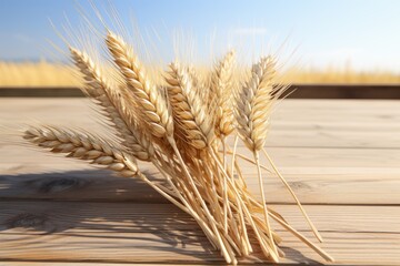 The long ears of golden wheat with white background.