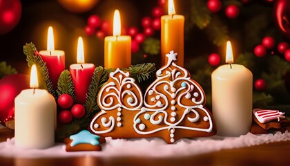 Wall Mural - Christmas gingerbread cookies with a Christmas atmosphere