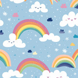 Fototapeta Dziecięca - Childish seamless pattern background with colorful rainbows and clouds