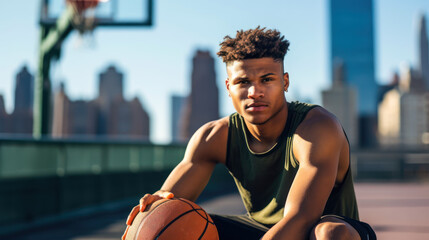 Wall Mural - Young man holding a basketball