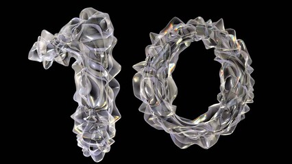 Poster - 3D glass number 10 with light dispersion animation isolated on black background