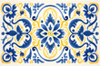 © Oksana - Rustic blue and yellow colors tile watercolor seamless pattern. Pattern of azulejos tiles