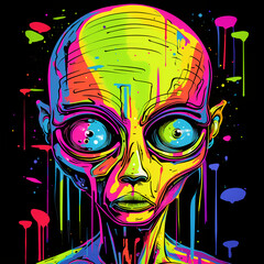 Wall Mural - vibrant pop art alien executed in rich colors with dripping paint and graffiti elements