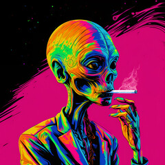 vibrant pop art alien executed in rich colors with dripping paint and graffiti elements