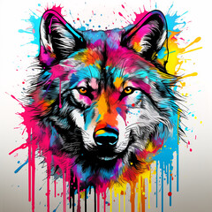 Wall Mural - vibrant pop art wolf executed in rich colors with dripping paint and graffiti elements