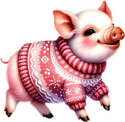 Wall Mural - Cute Piglet wearing christmas jumper