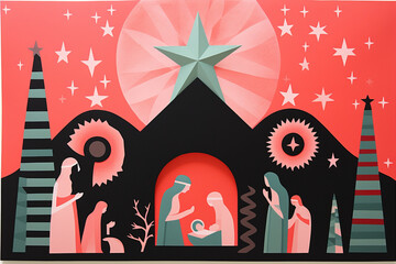 Christmas nativity scene colourful illustration design