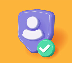 Poster - personal user data protect 3d icon vector graphic, person safety secure check shield check mark rend