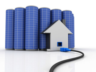 Poster - 3d rendering Network connection, internet communication and computer technology concept, closeup view of curved ethernet cable plug connector connected house near battery
