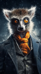 Wall Mural - Lemur dressed in an elegant suit with a nice tie. Fashion portrait of an anthropomorphic animal posing with a charismatic human attitude